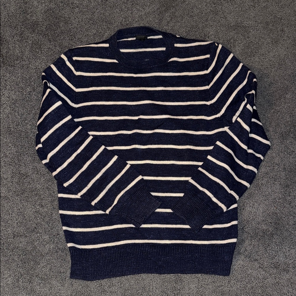 J. Crew Men's Sweater in Navy and White Stripes